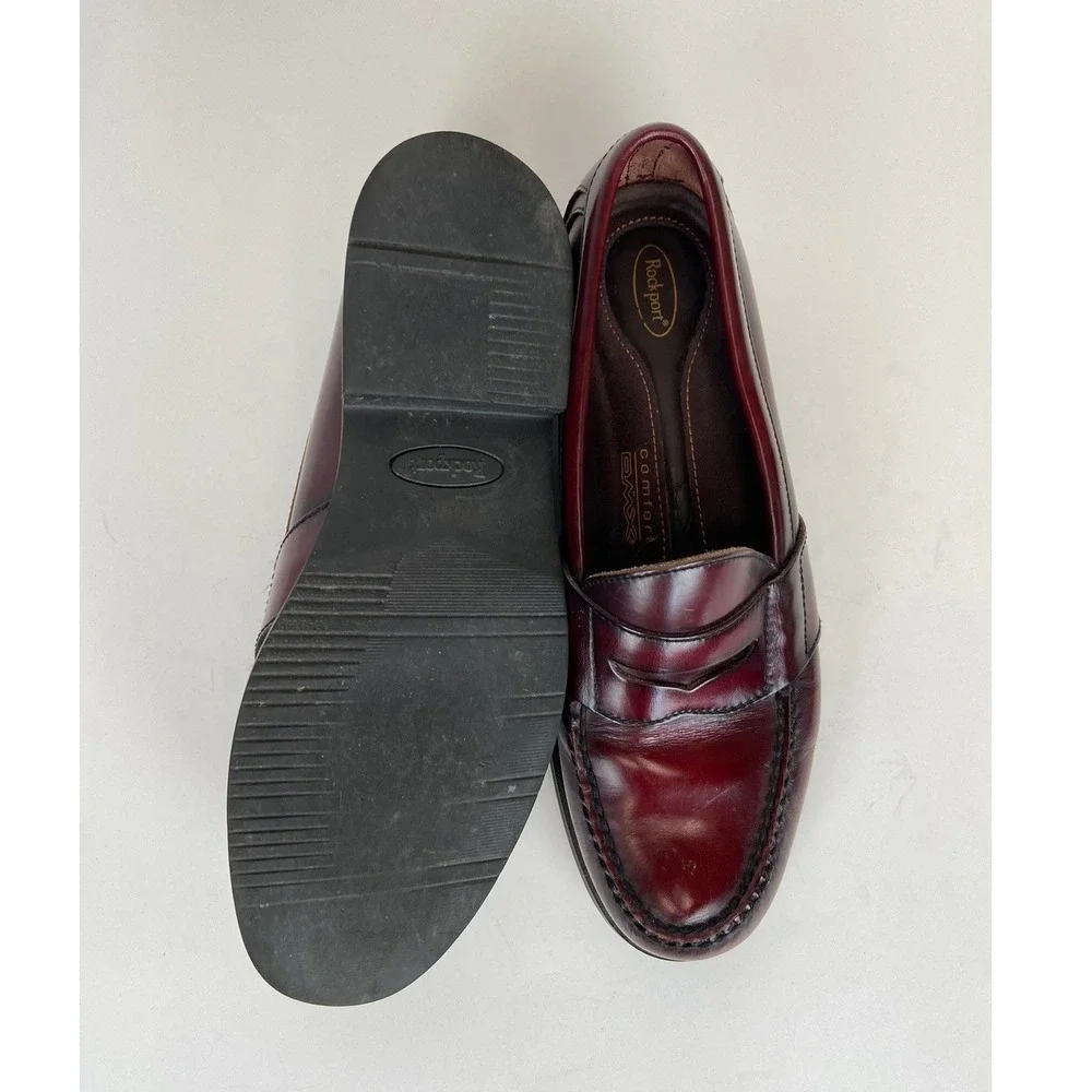 Rockport Men's Burgundy Leather Penny Loafers Size 9.5 N Peppy Classic Old Money